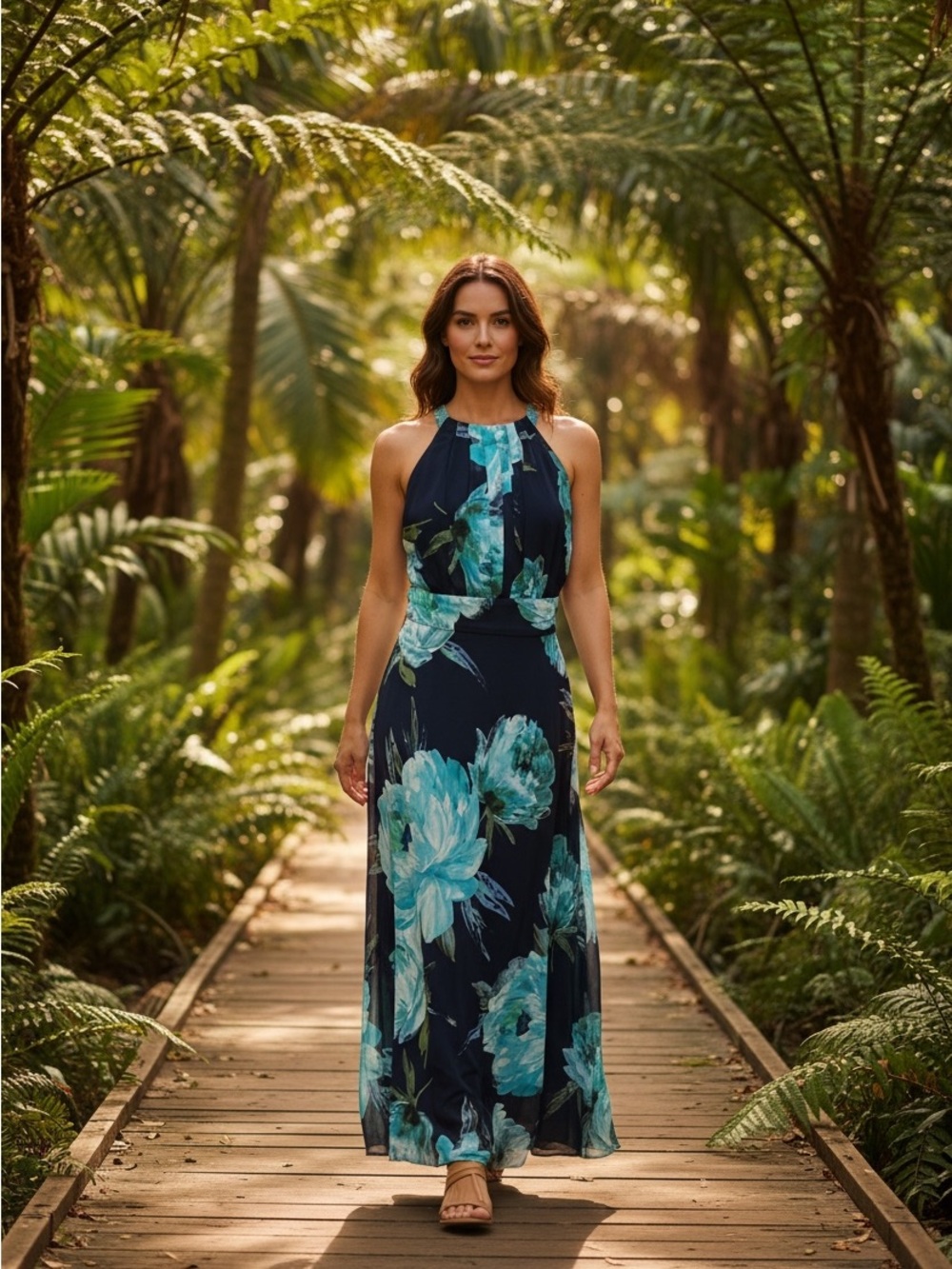 R&K Navy Maxi Dress with Teal Floral Print